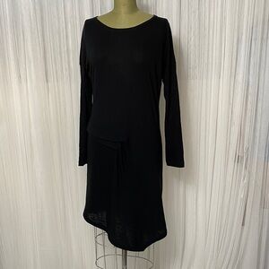 Sandwich Asymmetric Elegant Black Long Sleeve Dress/Tunic Cotton Blend Size XL